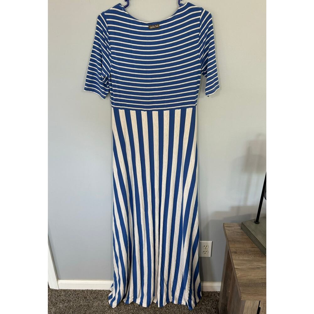 Matilda Jane Blue & White Stripe Half Sleeve Maxi Dress Women's Size Medium - Picture 2 of 10